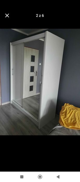 Zestaw mebli szafa przesuwna komoda biały połysk lustro