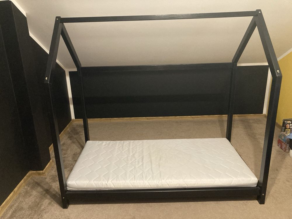Łóżko drewniane 80x160 czarne +materac