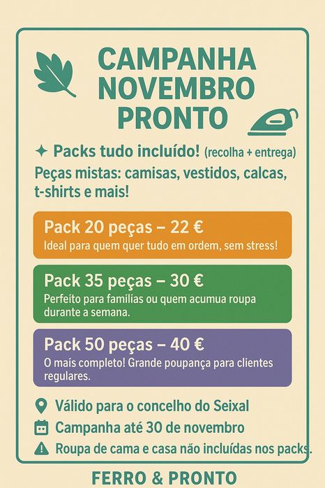 Engomadoria/lavandaria com recolha e entrega
