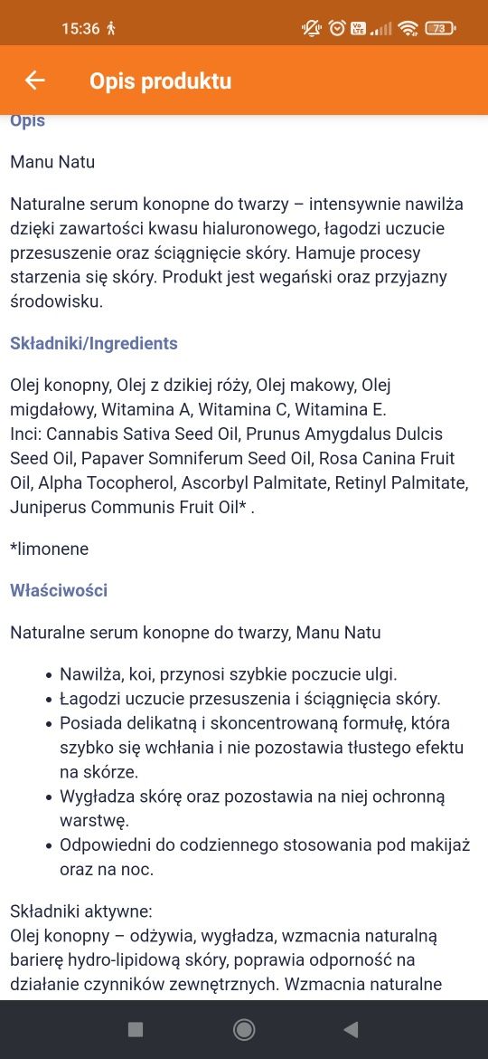 Manu natu naturalne serum do twarzy z olejem konopnym