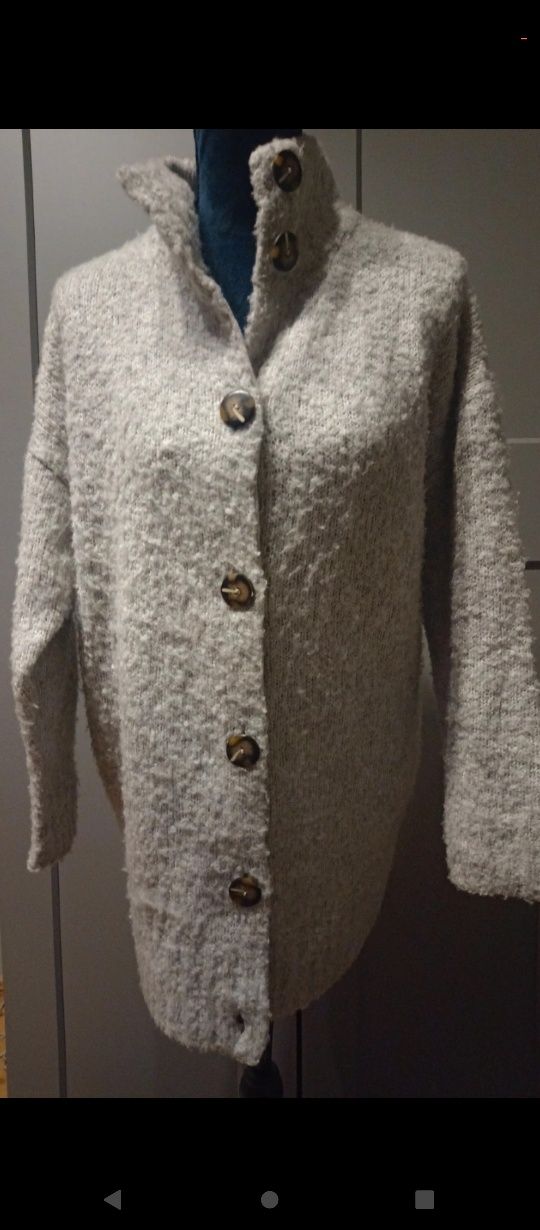 Batd,i ciepły sweter kardigan płaszcz szary rozmiar M/L