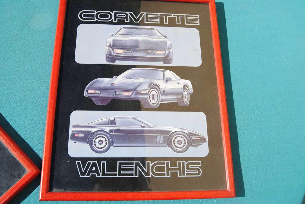 2 quadros antigos Corvette e Porsches Valenchis