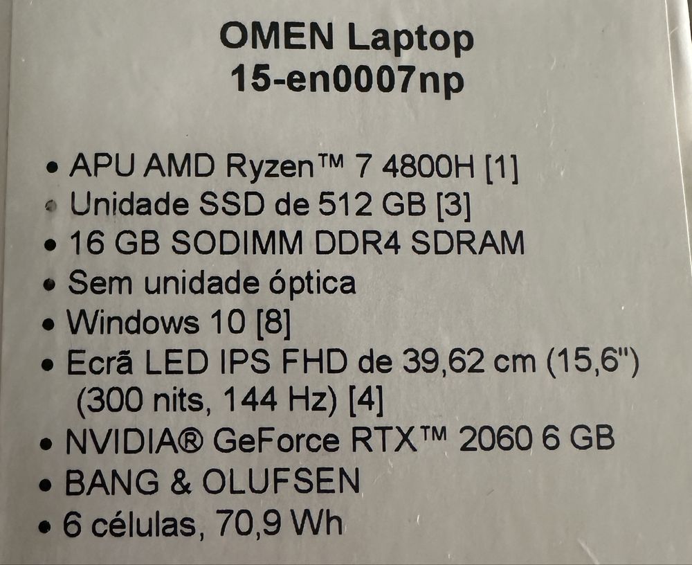 Portatil HP Omen 15 en007np
