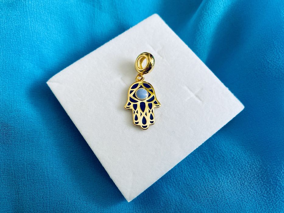 nowa unikatowa pozłacana zawieszka beads charms ręka Fatimy srebro 925