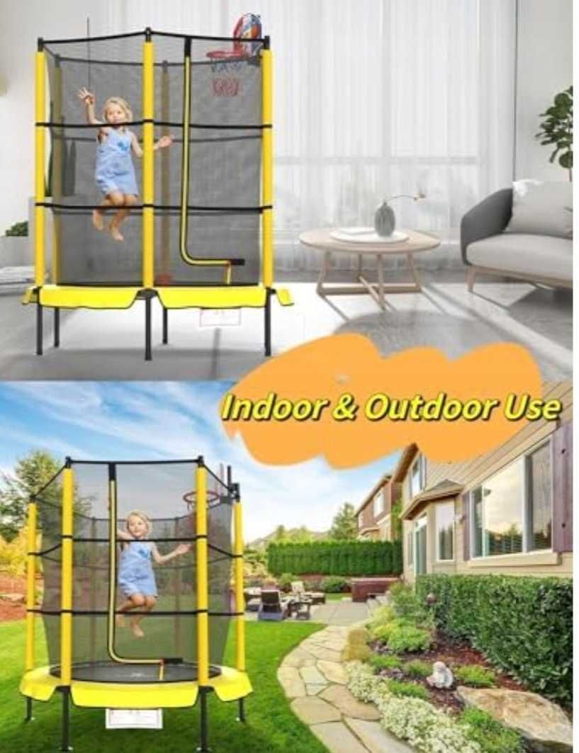 Trampolina ogrodowa z wysoką siatką i koszem 145 cm dla dzieci
