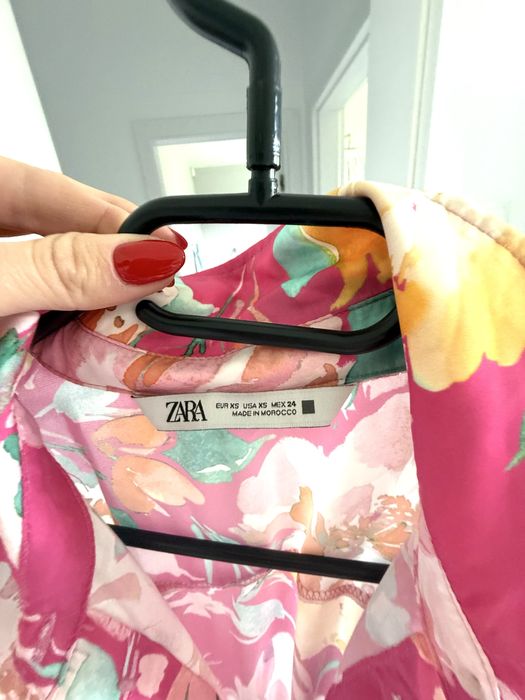 Koszulowa sukienka Zara w kwiaty  wiazana w pasie pasek xs/s