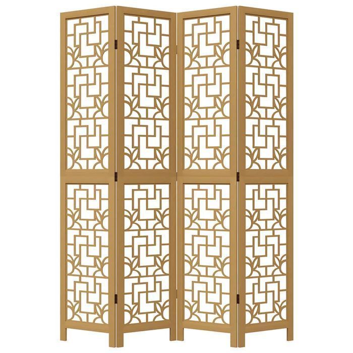 vidaXL Parawan pokojowy, 4-panelowy, brązowy, lite drewno paulowni