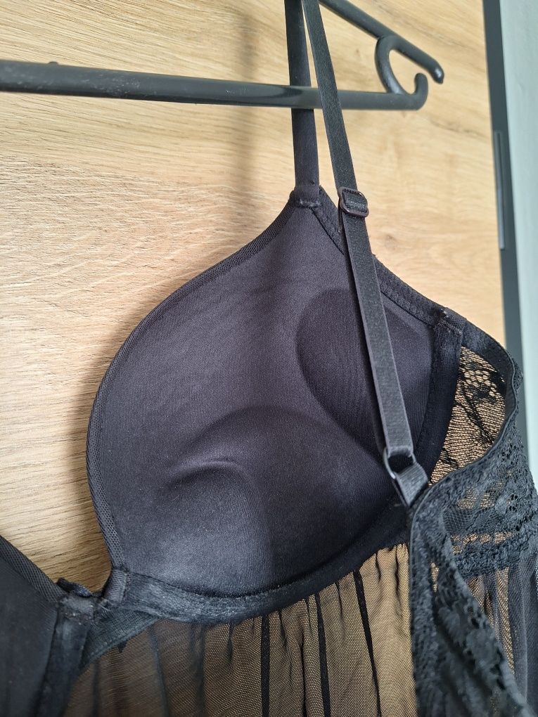 Bielizna nocna koronkowa czarna ze stanikiem H&M