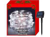LAMPKI CHOINKOWE druciki SOLARNE 200LED 8 trybów 22m białe zimne