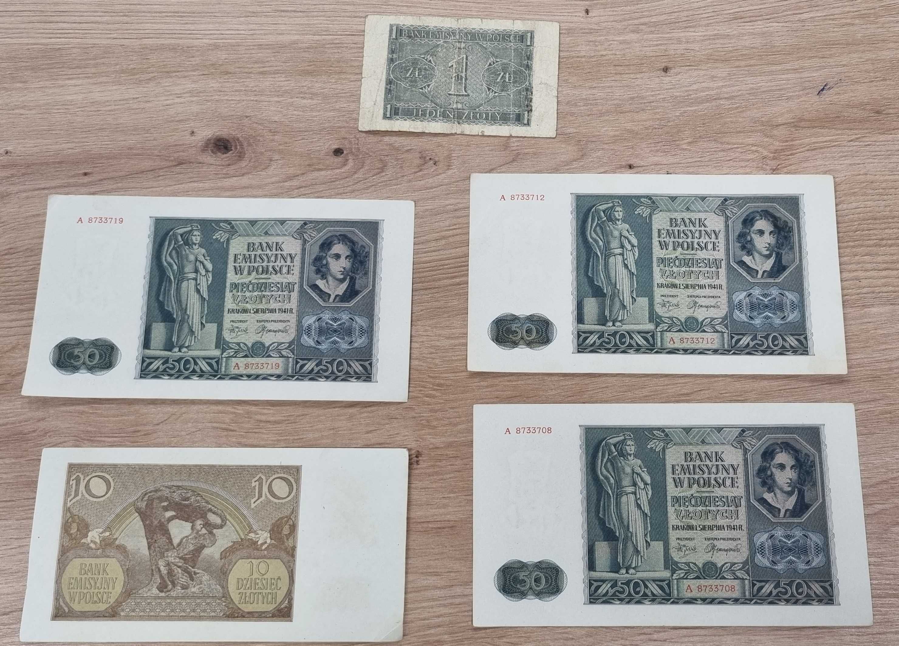 Pięć banknotów 1941 Bank Emisyjny w Polsce - Lombard Central Łódź