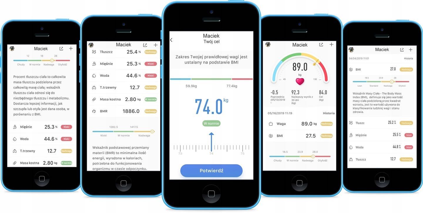 Waga Łazienkowa INTELIGENTNA BLUETOOTH Analityczna do 180KG