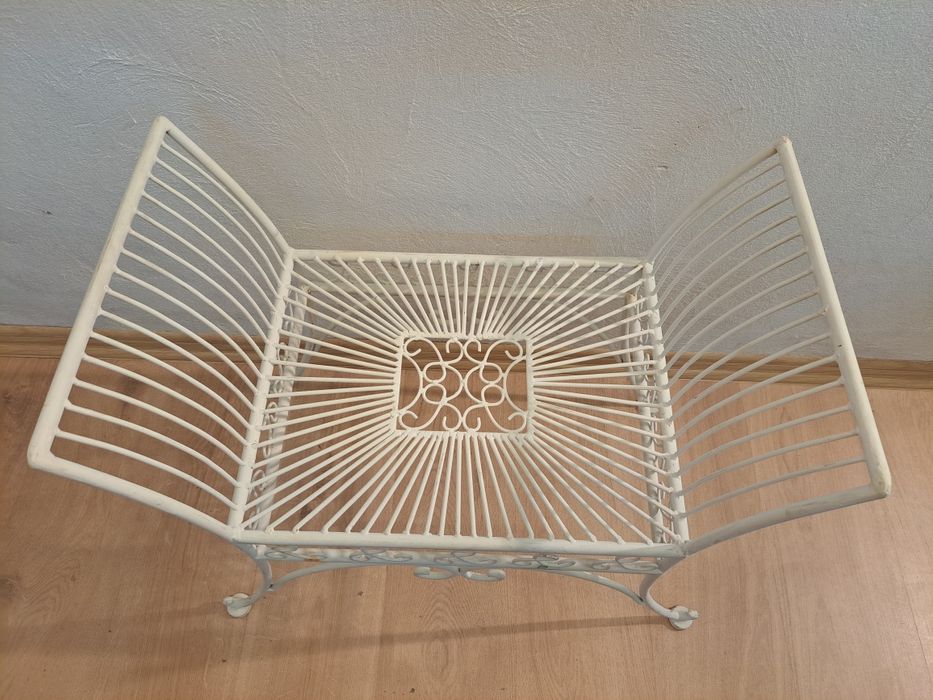 Krzesło ażurowe metalowe kute białe ogrodowe, ławka