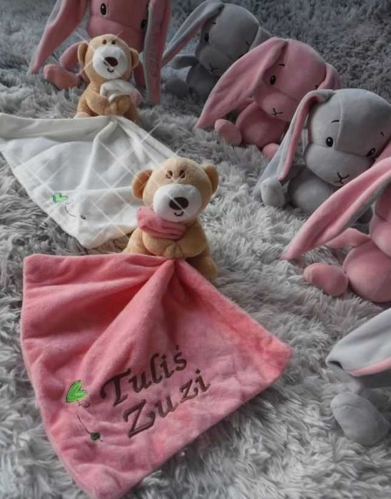 Miś kocyk Przytulanka Imię Metryczka Prezent Roczek Urodziny Chrzest