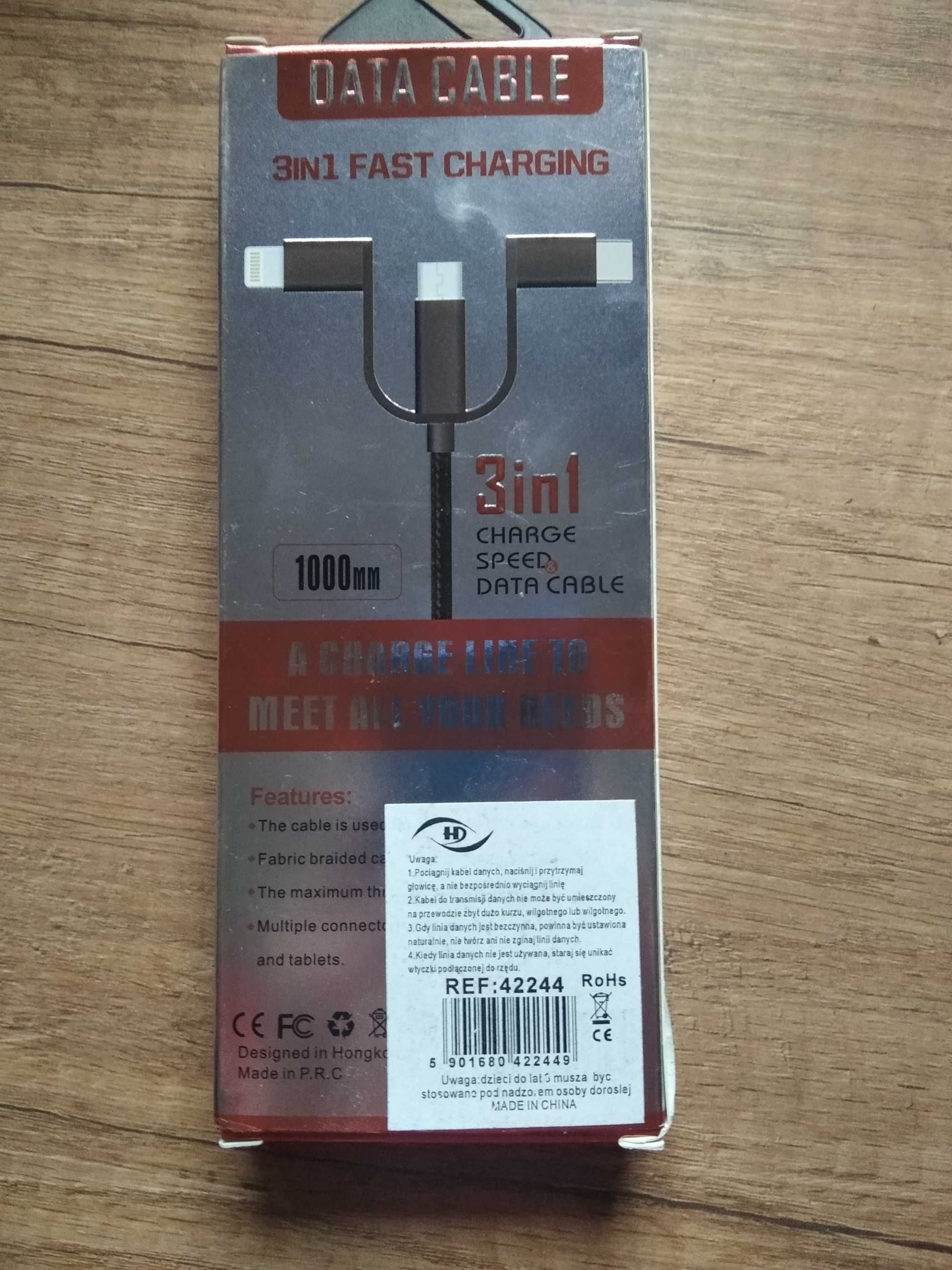 3 IN 1  DATA CABLE 2.4 A 1 metr USB