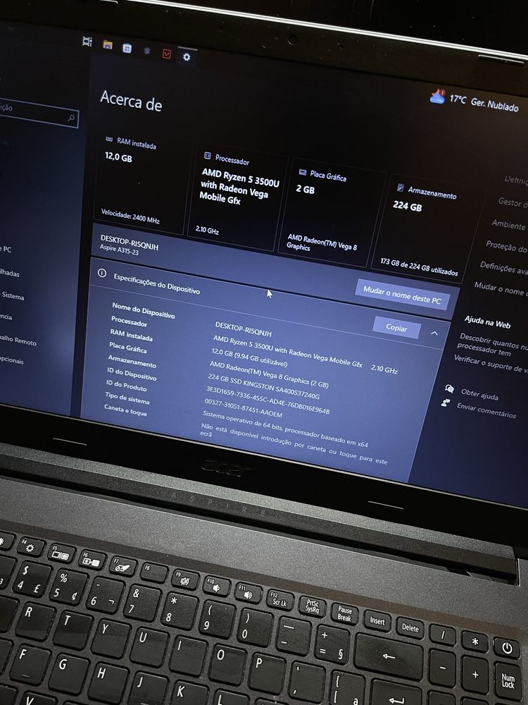 Portátil Acer Aspire 3 com upgrades!!