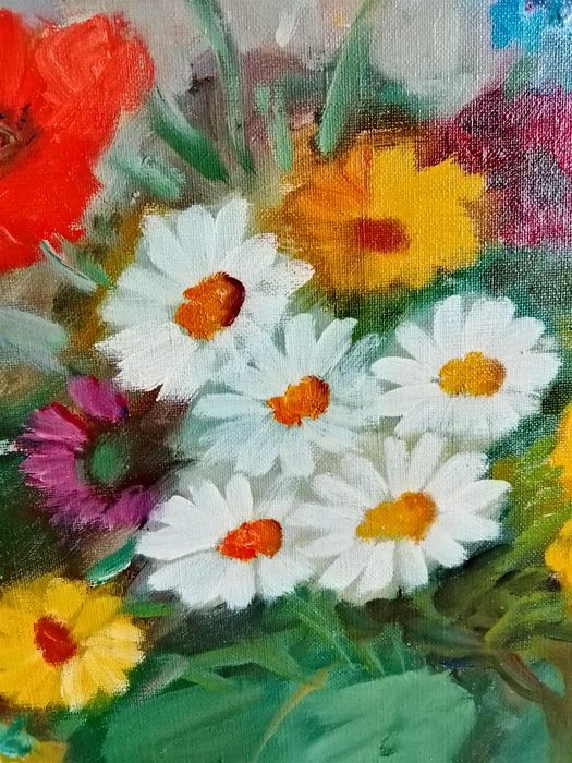 Stary obraz na płótnie Edith Gert kwiaty  .