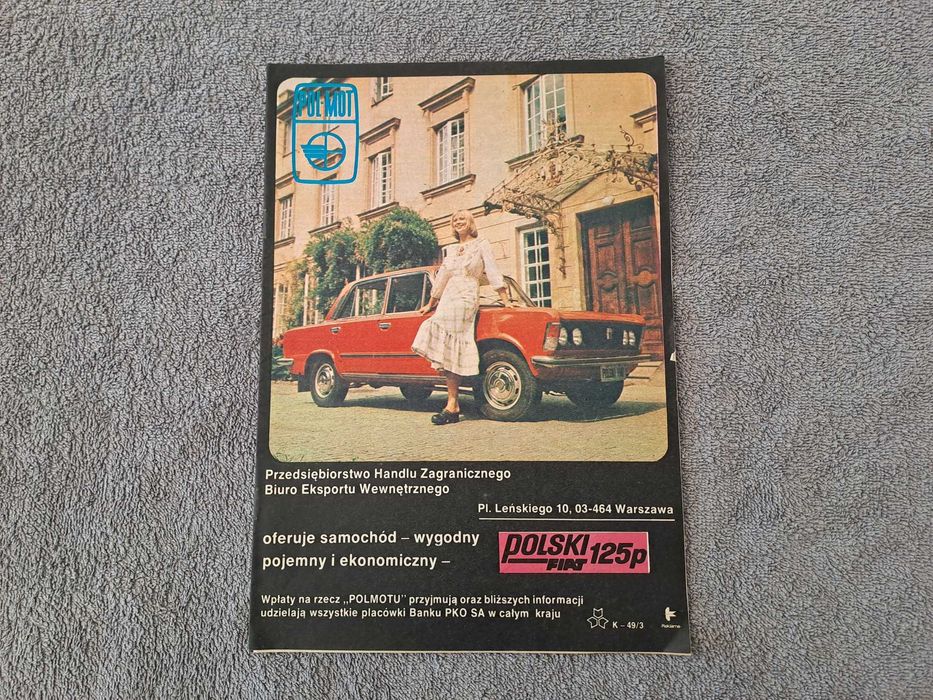Oryginalna reklama, plakat z PRL - FSO Polski Fiat 125p lata 70-te