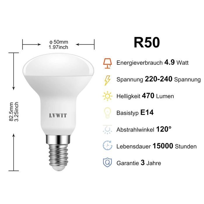 Żarówki LED E14 LVWIT 6-pak 4,9 W ciepła biel R50 470 lm 2700 K