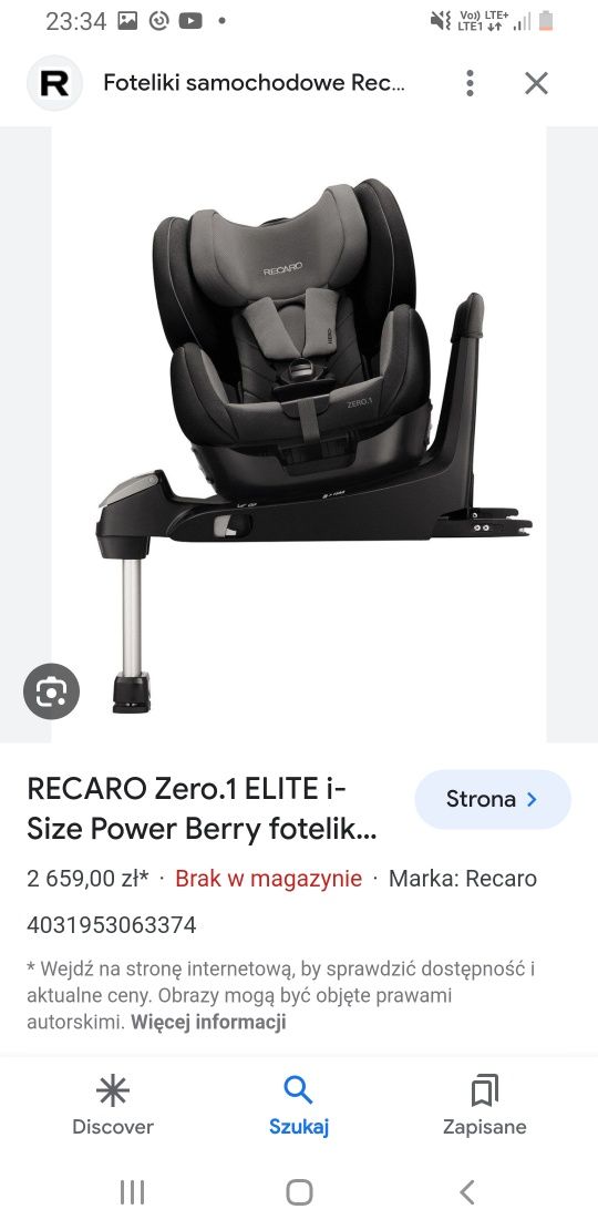 Fotelik OBROTOWY Fotelik recaro zero one 1 do 4 lat