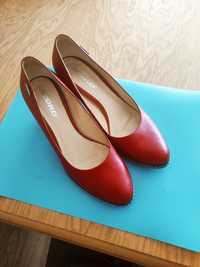 Czerwone buty czułenka skórzane Acord 6 cm obcas