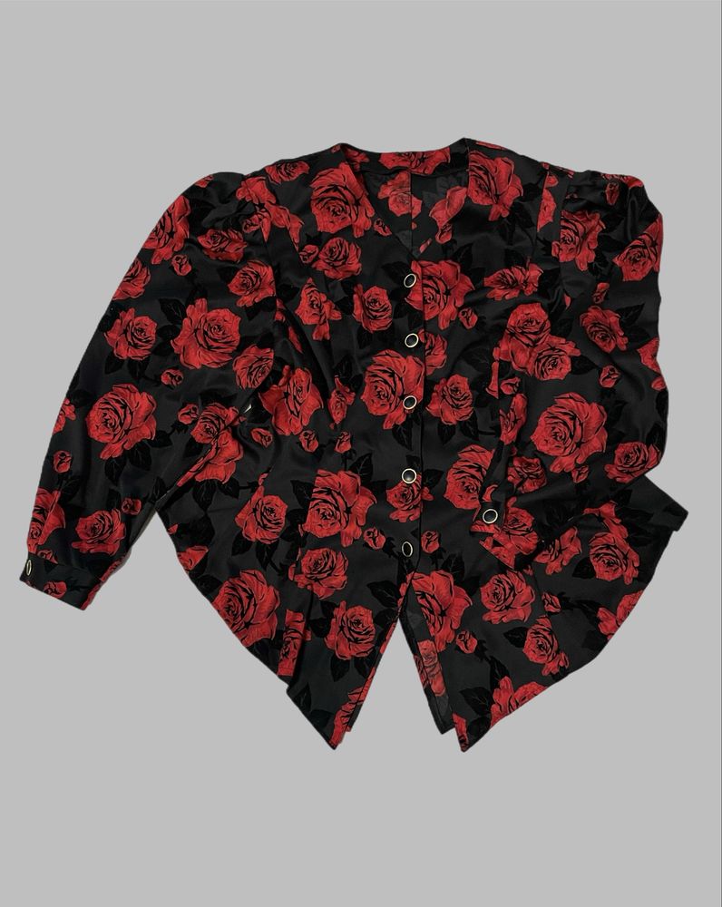 Bluzka damska koszulowa koszula Vintage retro 80s kwiaty XL 42