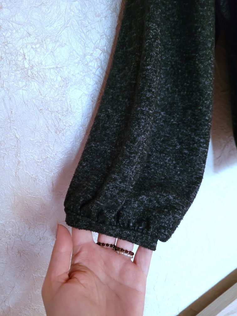 Dzianinowa milutka grafitowa bluzeczka z bufiastymi rękawami Zara S Mo