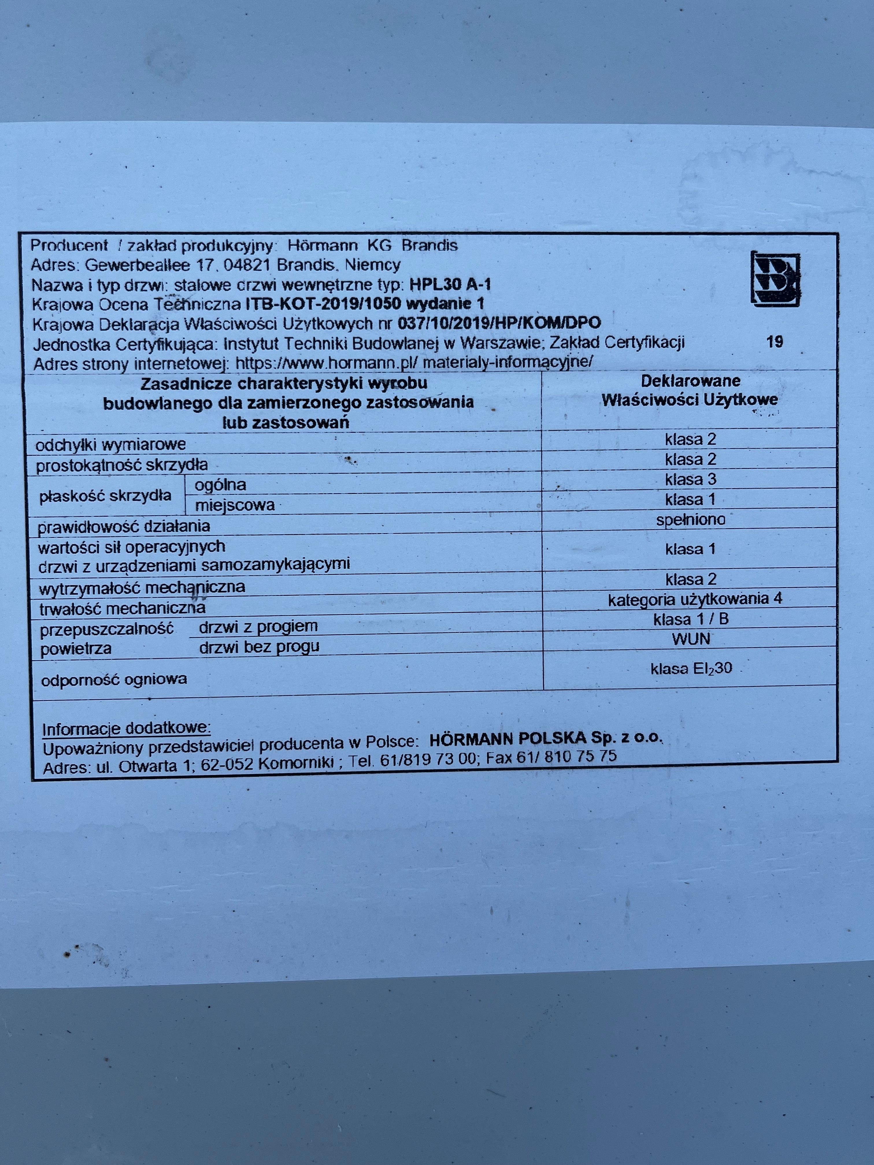 Drzwi Hormann przeciwogniowe