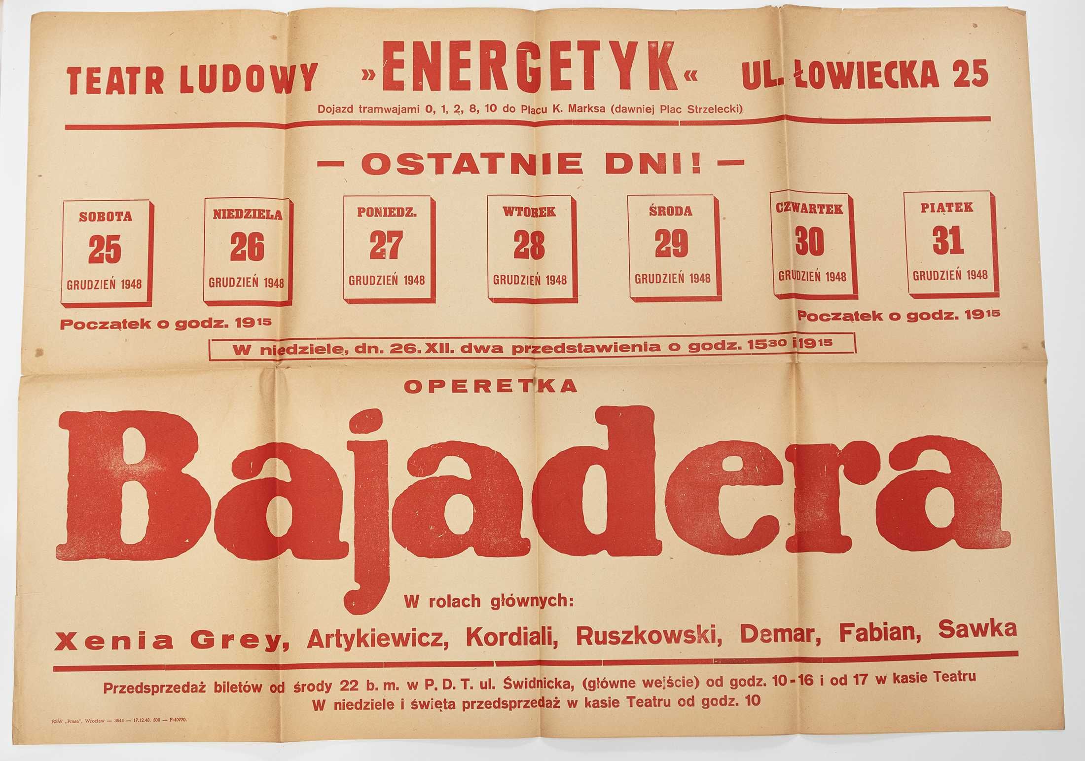 Xenia Grey Bajadera Teatr Energetyk Kraków 1948r Afisz Zdjęcia Unikat