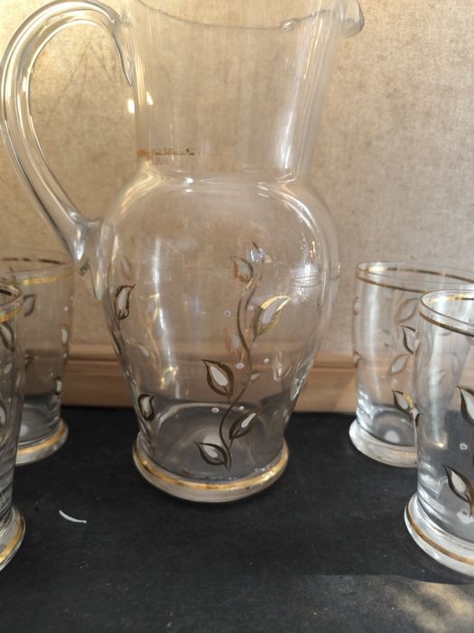 Jogo de Jarra e Copas - Vidro Decorado
