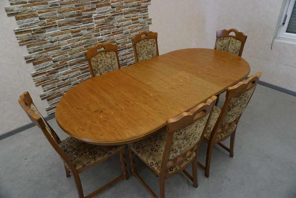 Stół Dębowy Rozkładany do 205 cm  + 6 Krzeseł do kompletu    L-194