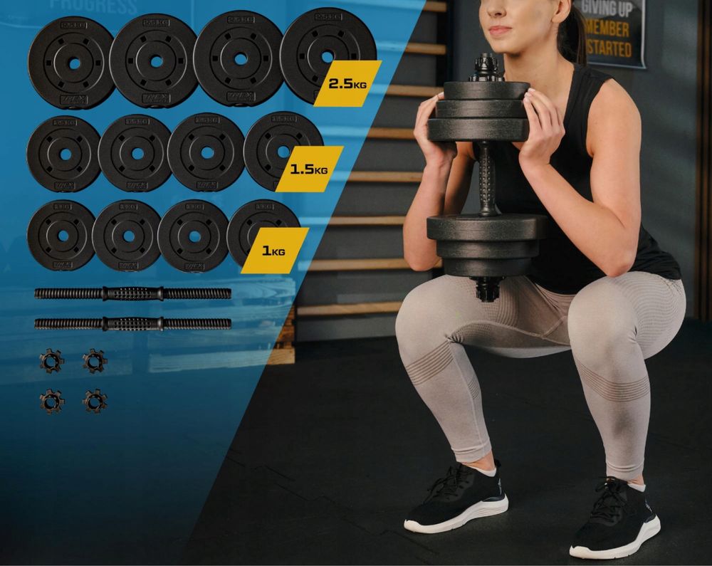 HANTLE HANTELKI CIĘŻARKI 20 KG 2x10 KG do ćwiczen regulowane treningow