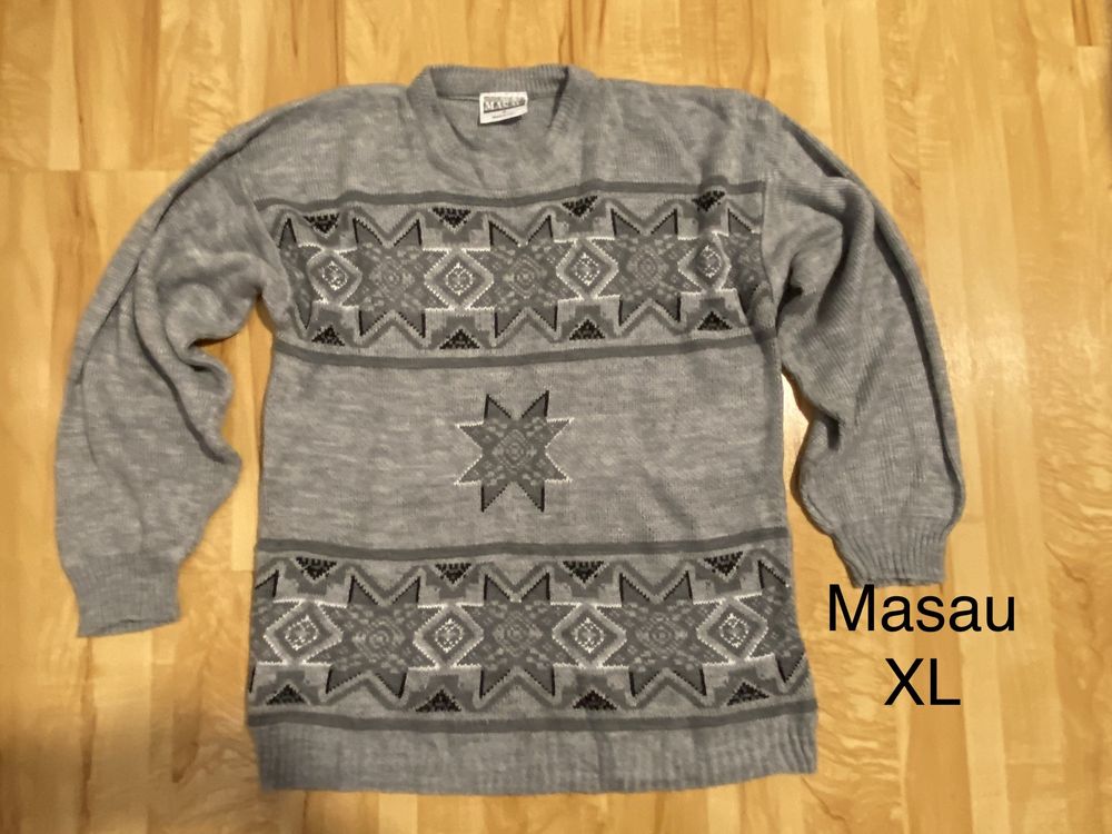 Masau XL męski sweter szary wzorek retro Vintage