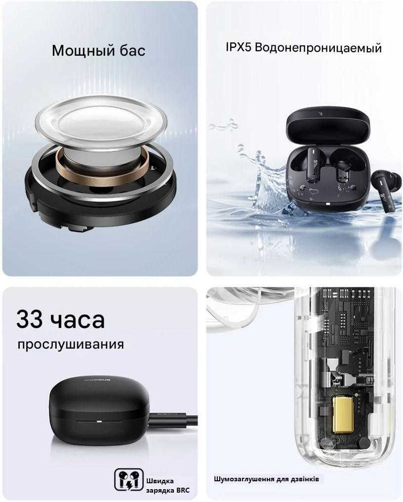 Бездротові навушники Baseus Bowie E19 Bluetooth 5.3,до 33 годин роботи