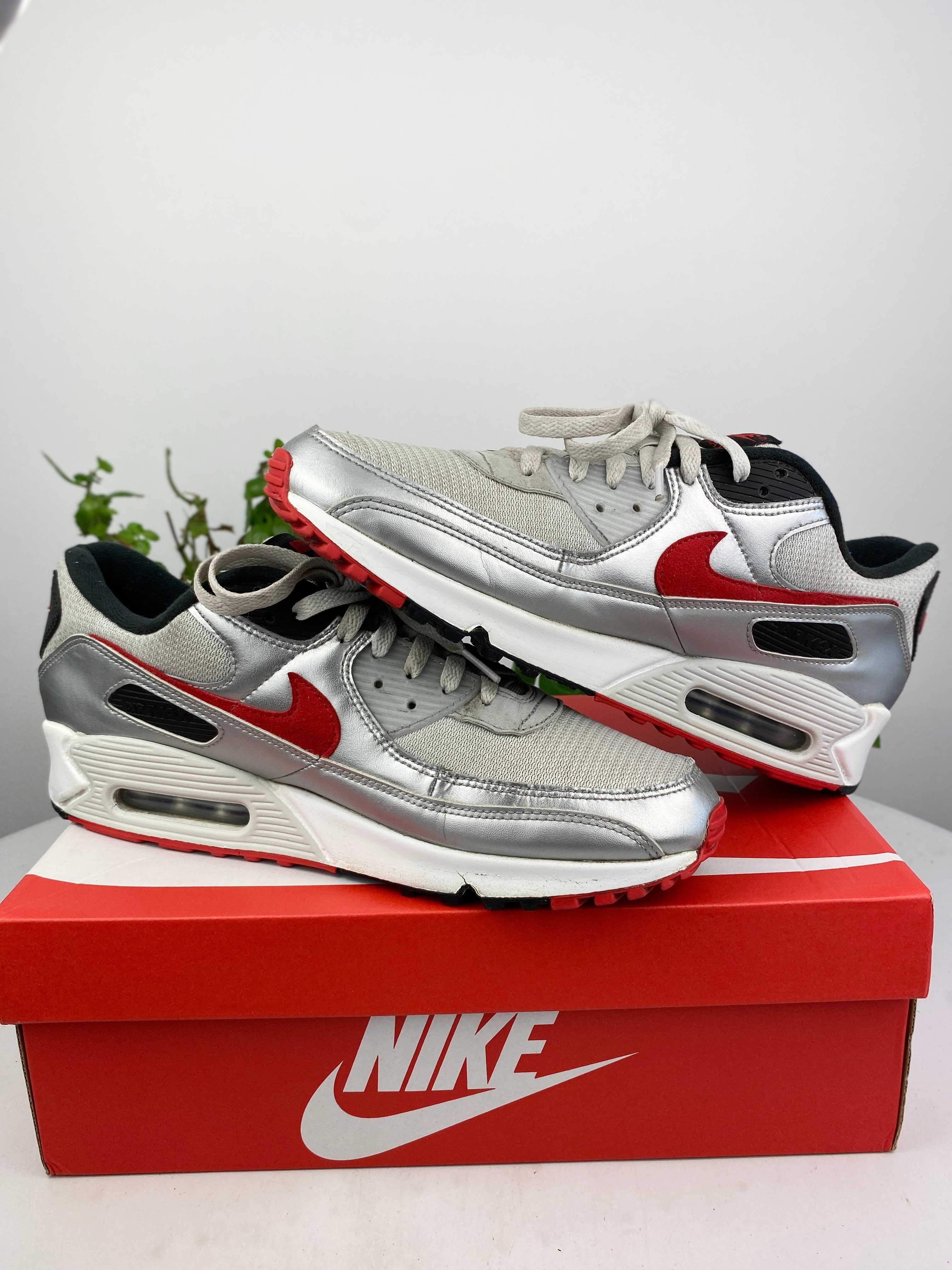 białe czarne szare buty nike air max 90 icons silver bullet r. 46 n104