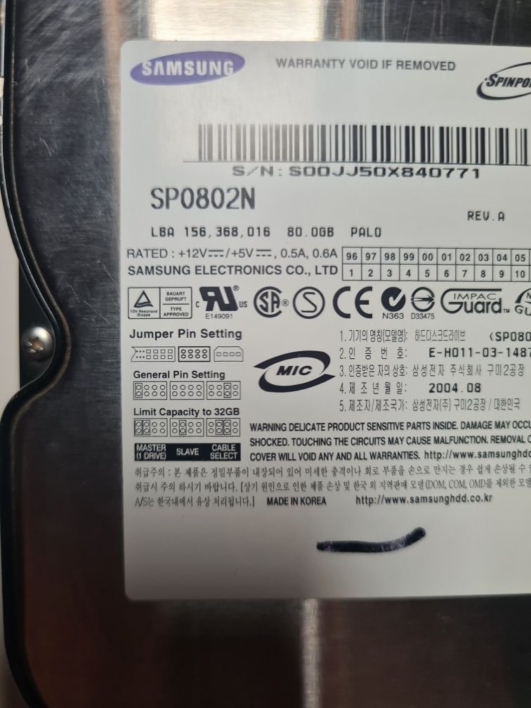 Dysk HDD Samsung SP0802N 80gb ATA/IDE retro pc