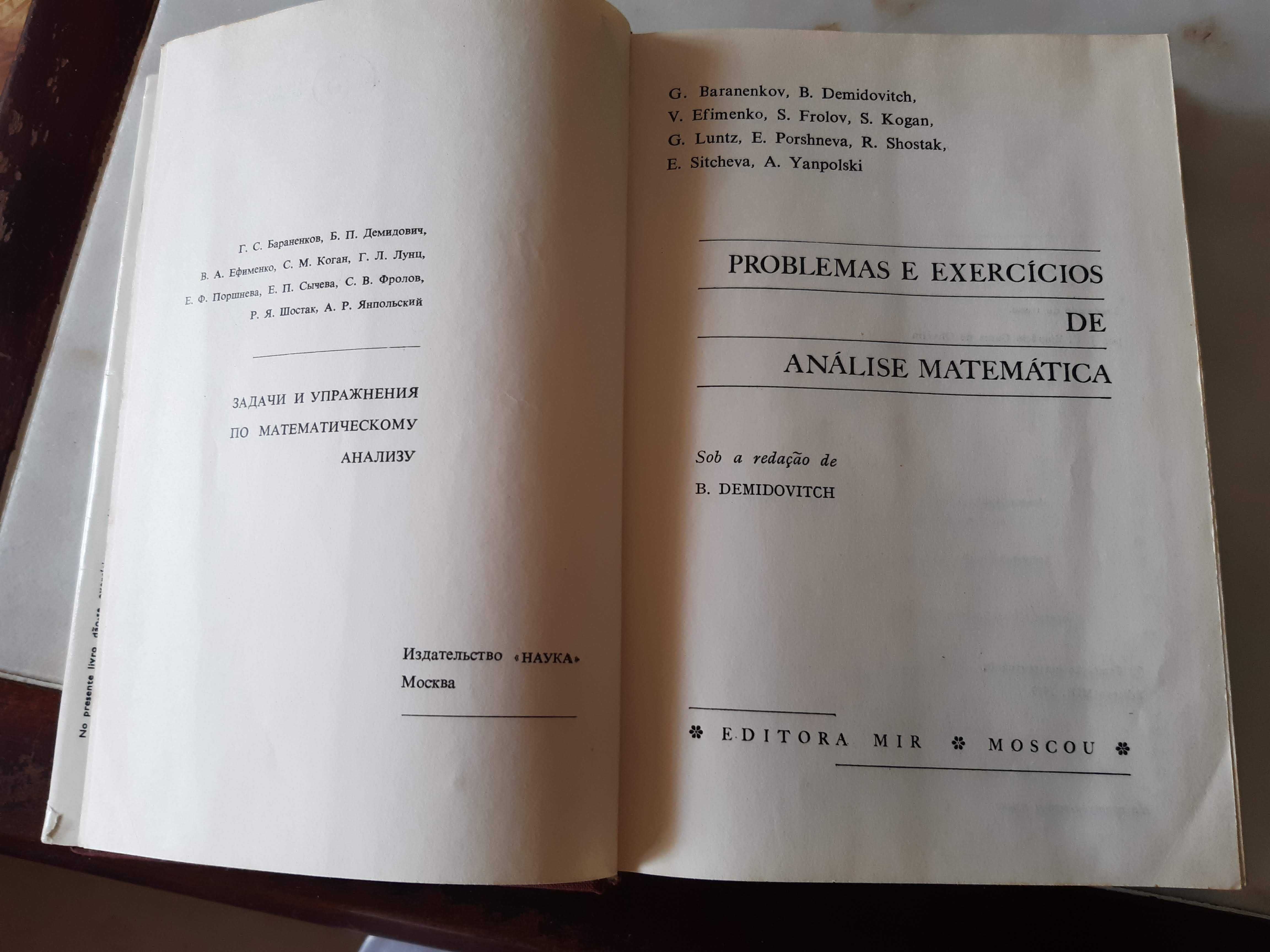 Livro Problemas e Exercícios de Análise Matemática,1977 Ed,MIR Moscovo