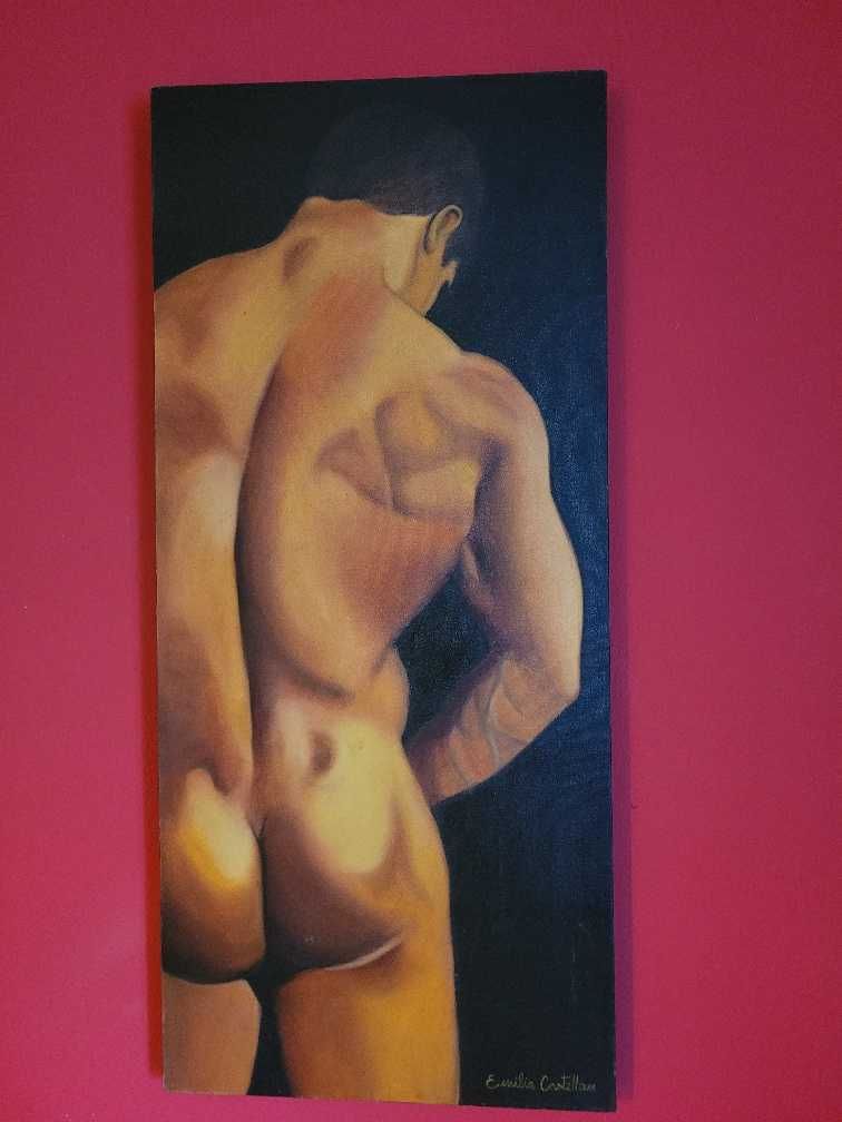 Emília Castellan - Nú masculino - óleo sobre tela 90cm x 40cm