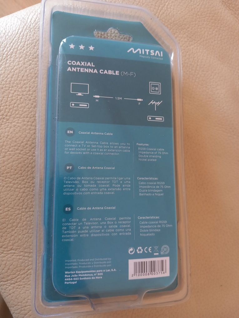 Cabo Antena MITSAI MAC (M-F - Coaxial - 1.5 m)
Novo,