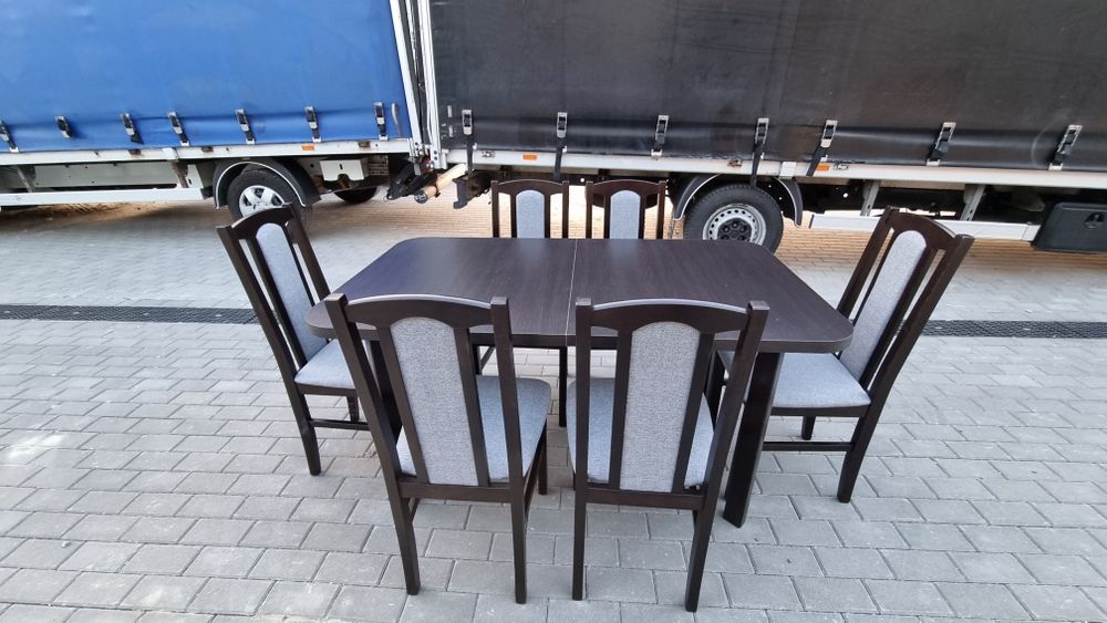 Od reki: Stół rozkładany + 6 krzeseł, wenge + szary, dostawa PL