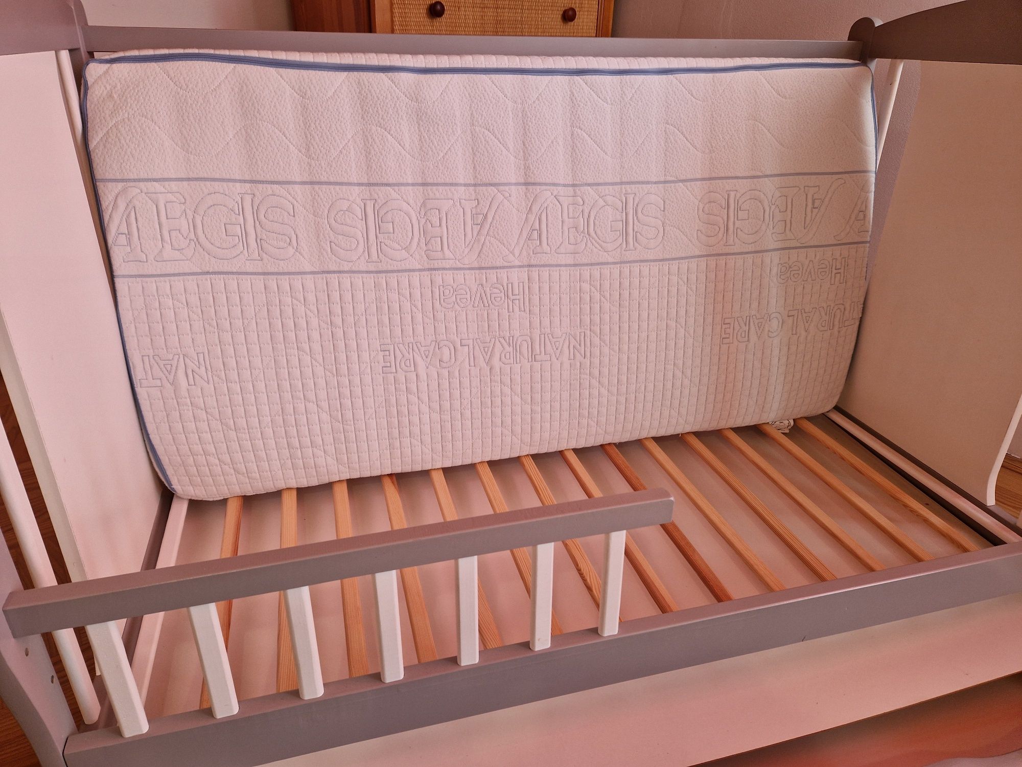 Łóżeczko drewniane 120x60 materac szuflada