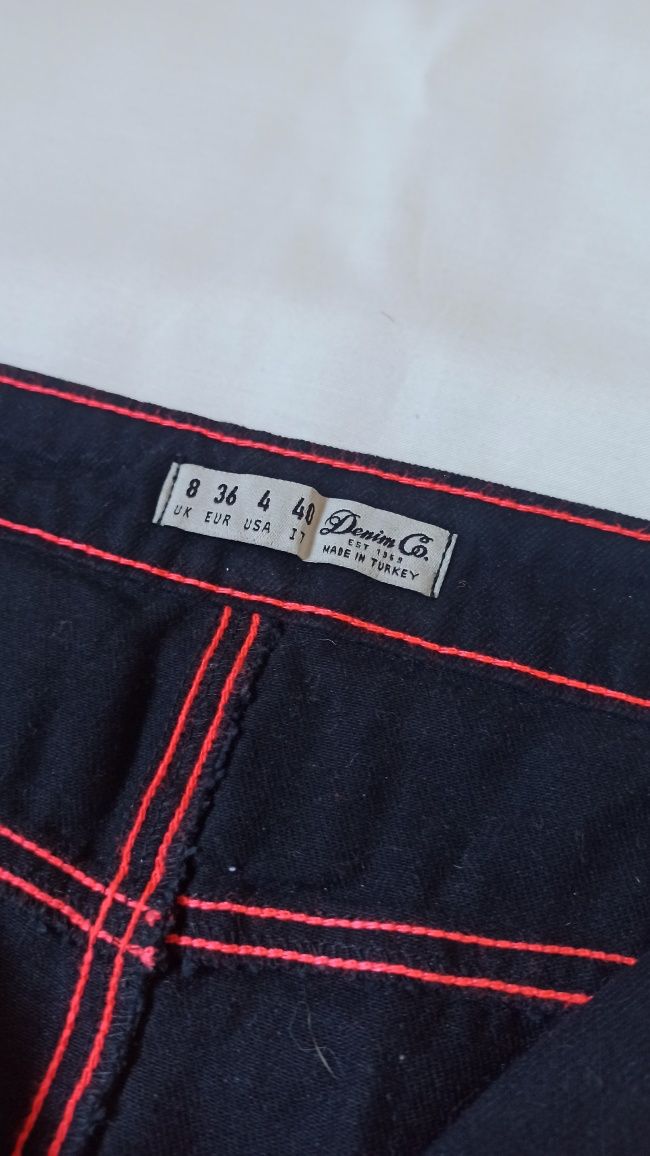 Mini saia preta com costuras neon S Denim Co