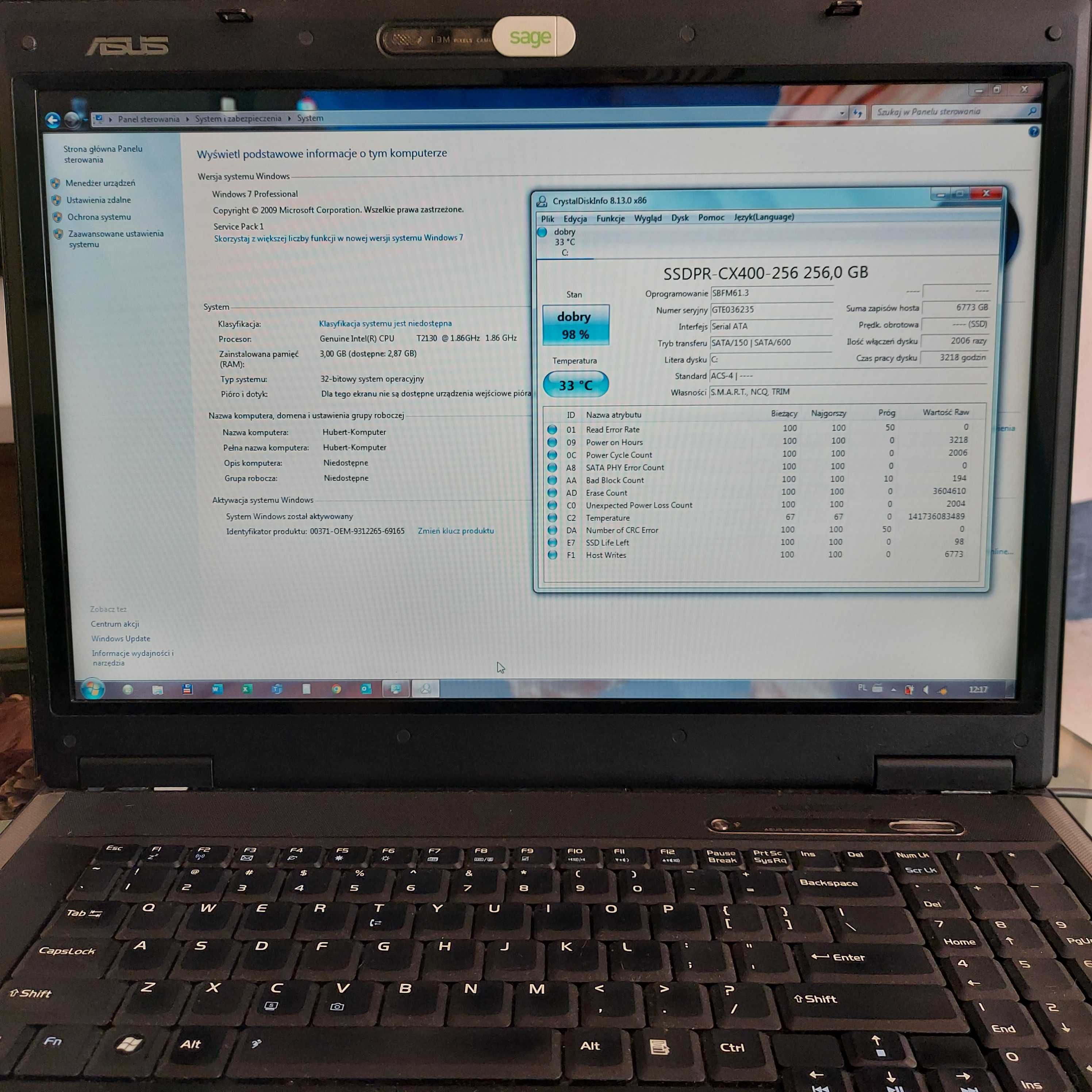 Asus 17", SSD 256GB