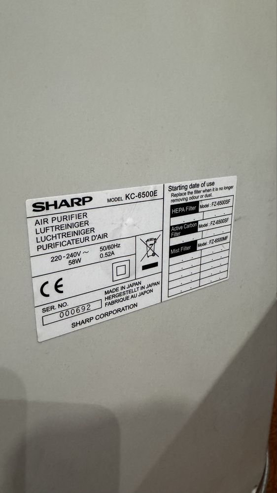 Oczyszczacz powietrza Sharp KC-6500E Plasmacluster