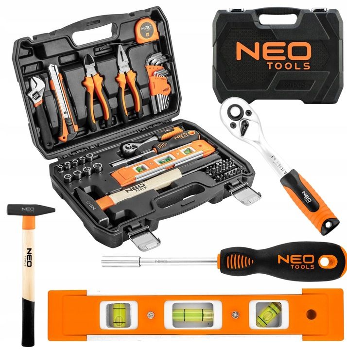 Neo Zestaw Narzędzi Klucze Nasadowe 60 Sztuk Torx Imbus Młotek Szczypc