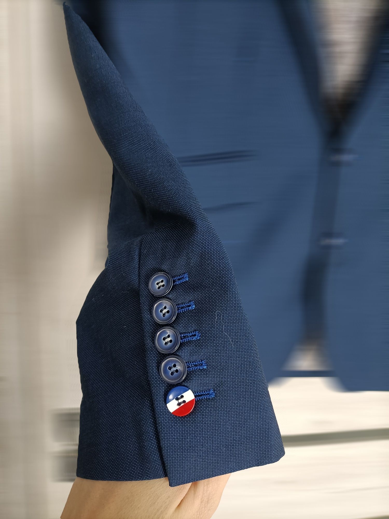 Granatowy garnitur marynarka spodnie w kant męski męska elegancki