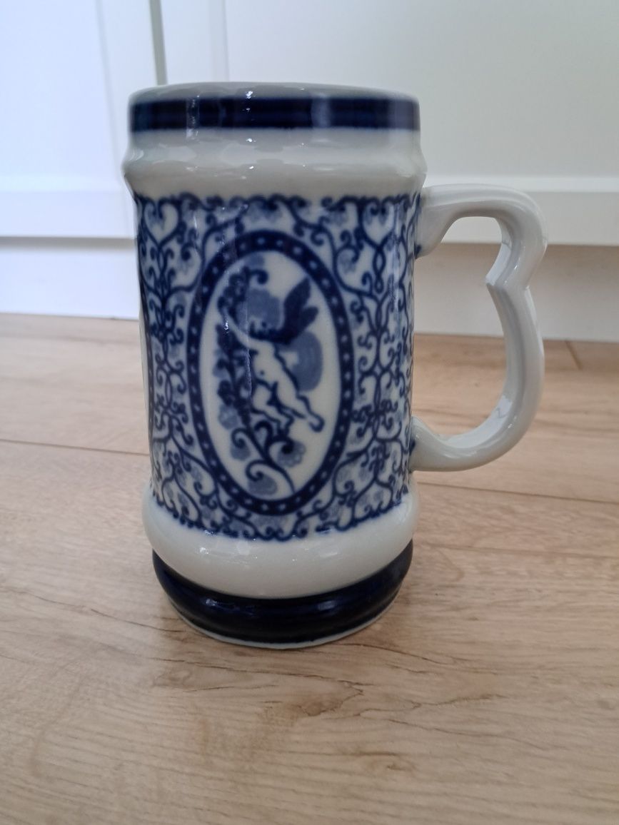 Kufel do piwa, Porcelana Bogucice PRL, kobaltowy, duży