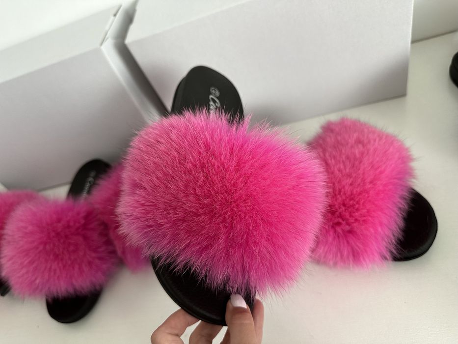 Люкс тапули с мехом , шлепки с мехом
