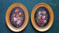 3 pinturas a óleo motivos florais - formato oval com moldura