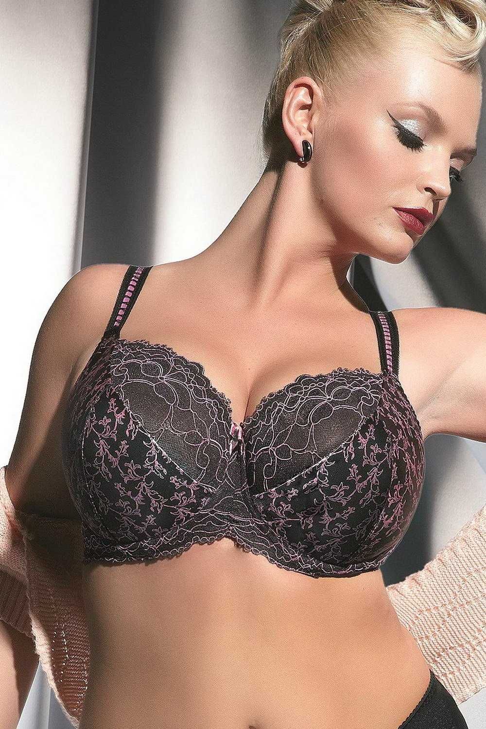 Biustonosz 80GG Kris Line MEGAN semi soft czarno-różowe