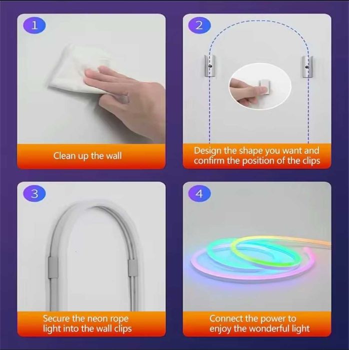 Гнучка LED неонова стрічка 10 м з керуванням зі смартфона та пульта.